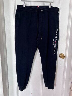 Tommy Hilfiger Navy Jogger Sweatpants Men’s XL Logo Lounge Athletic Casual